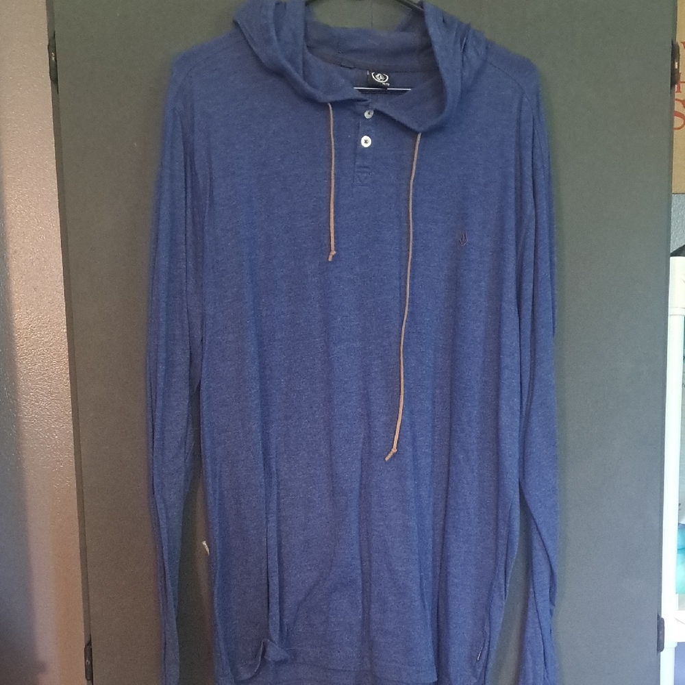 Blue Hooded Long Sleeve Shirt